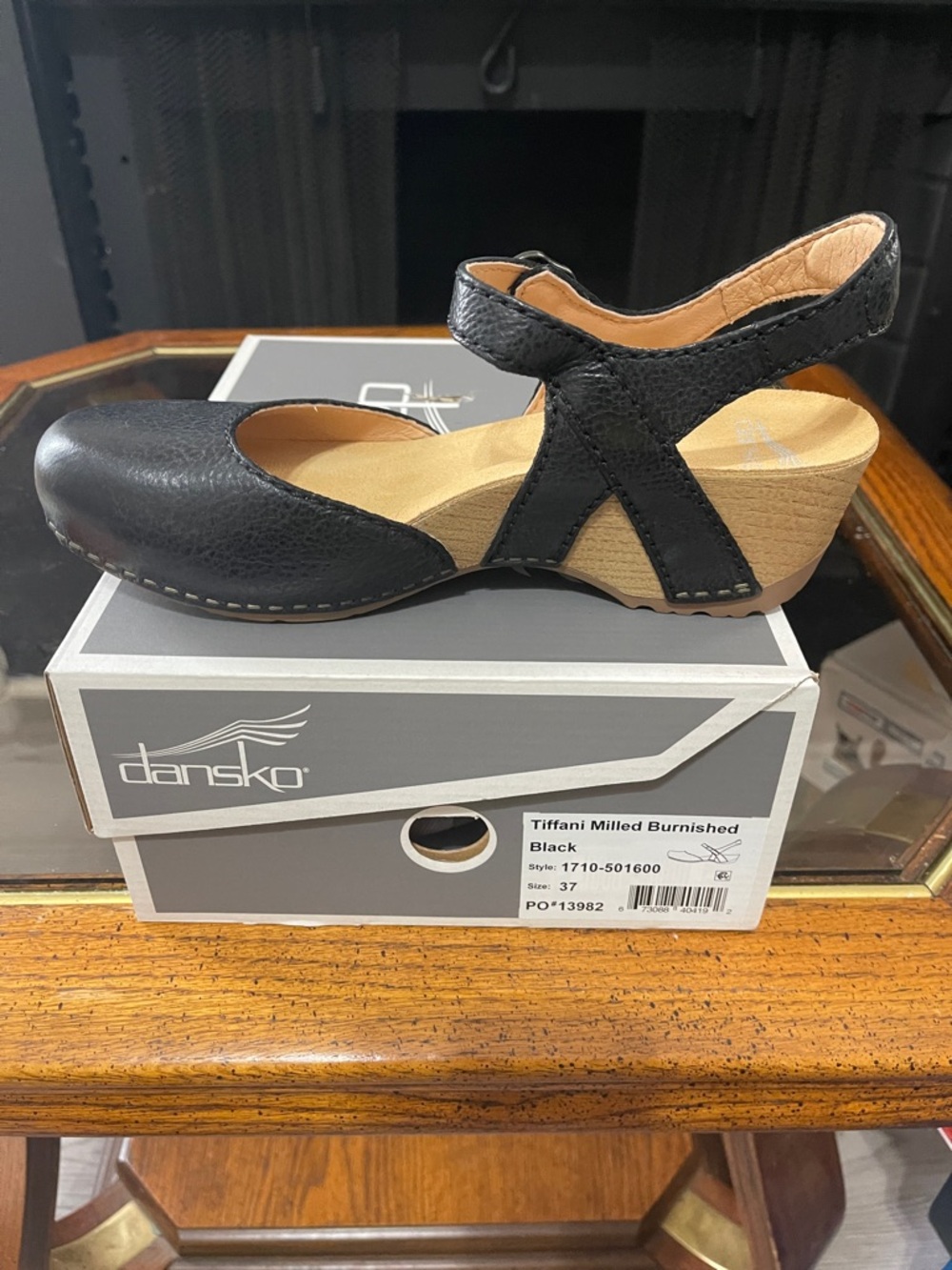 Dansko Black Leather Mary Jane Wedge Mule